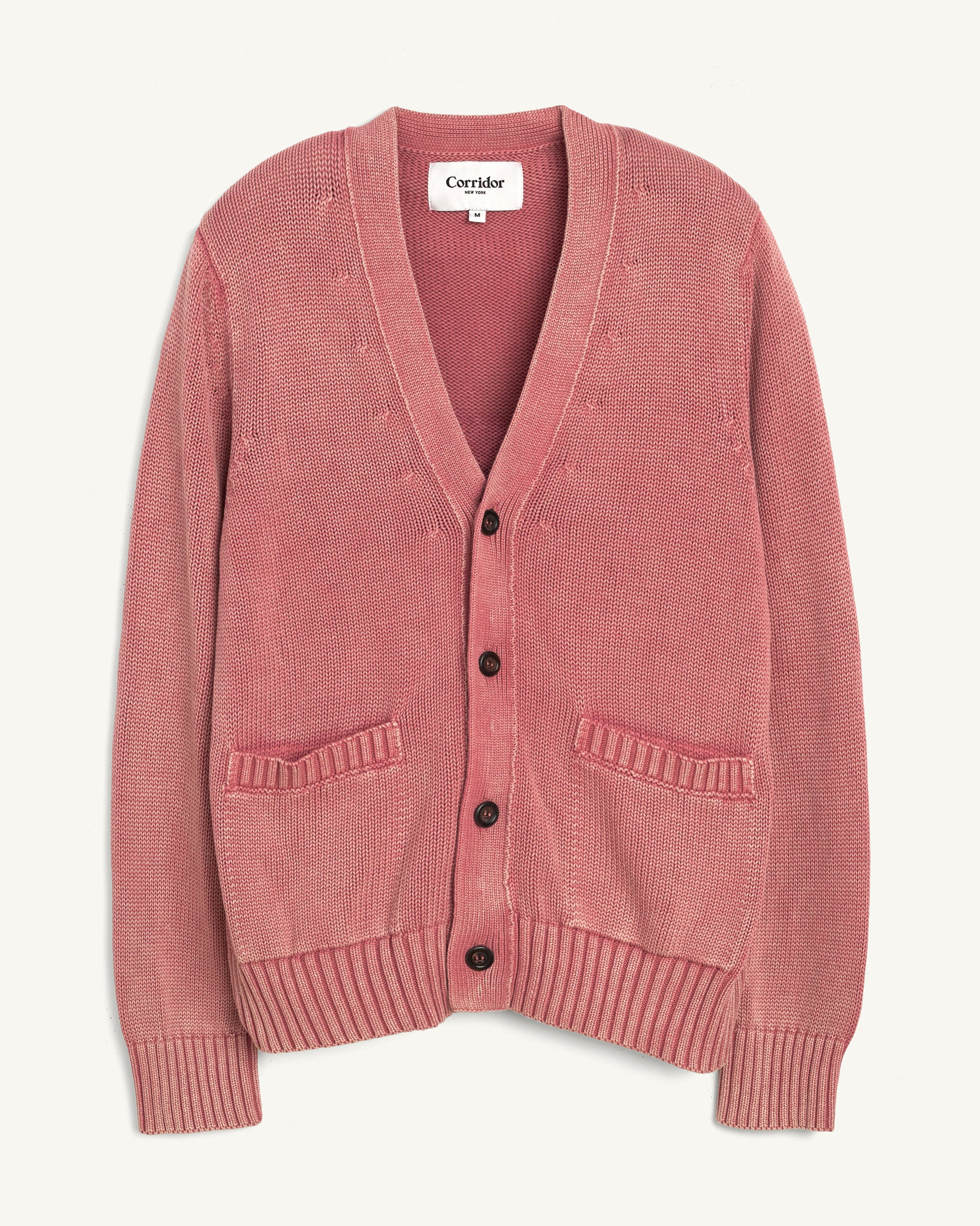 Acid Wash Cardigan - Red