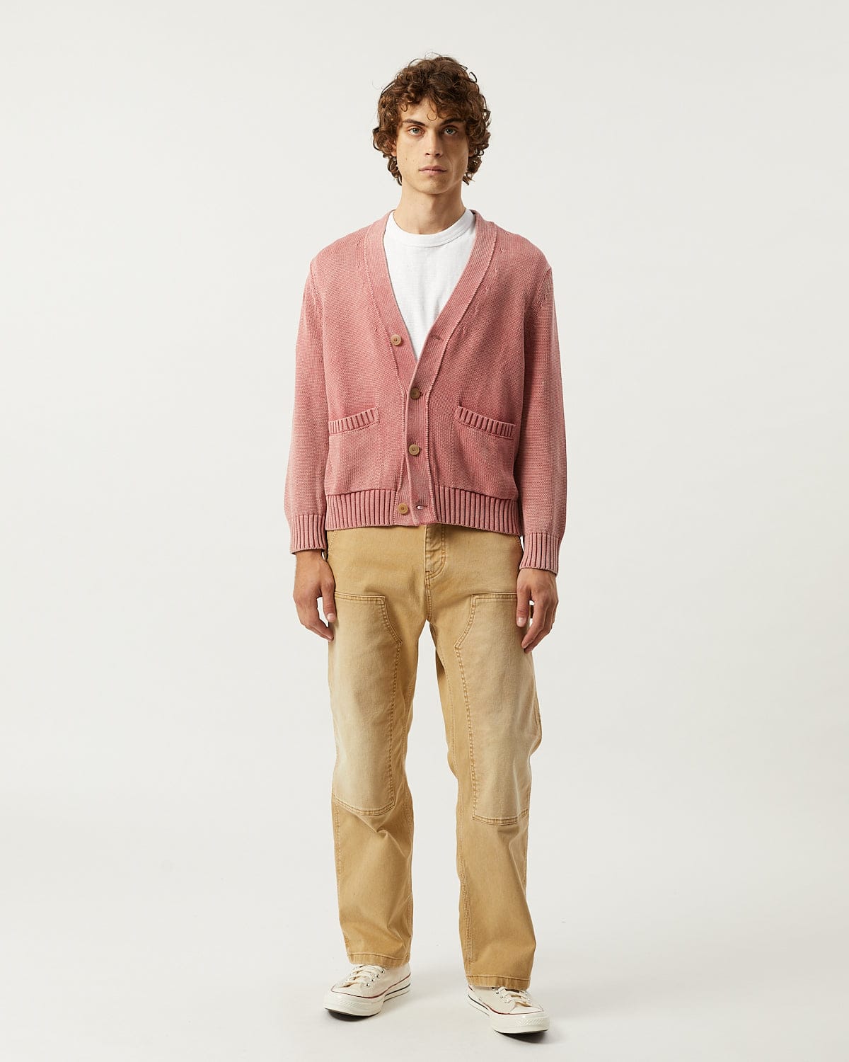 Acid Wash Cardigan - Red - Image 3