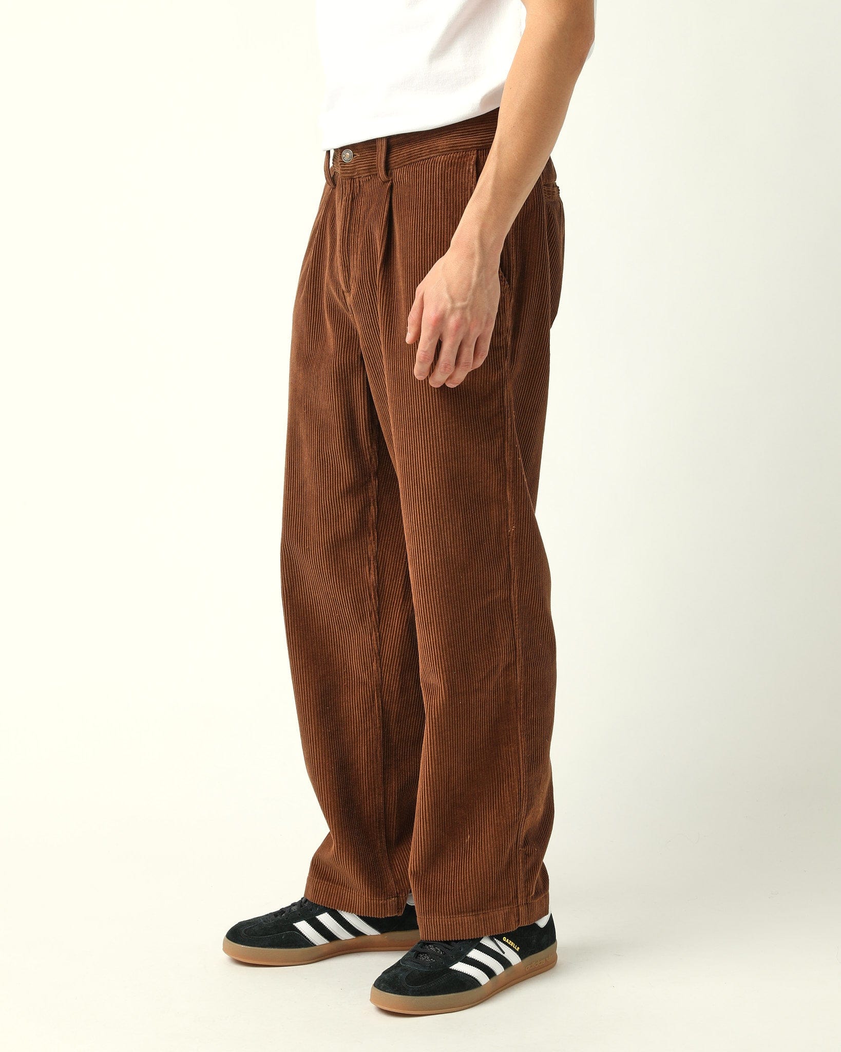 Cord Pleated Trouser - Brown - Image 3
