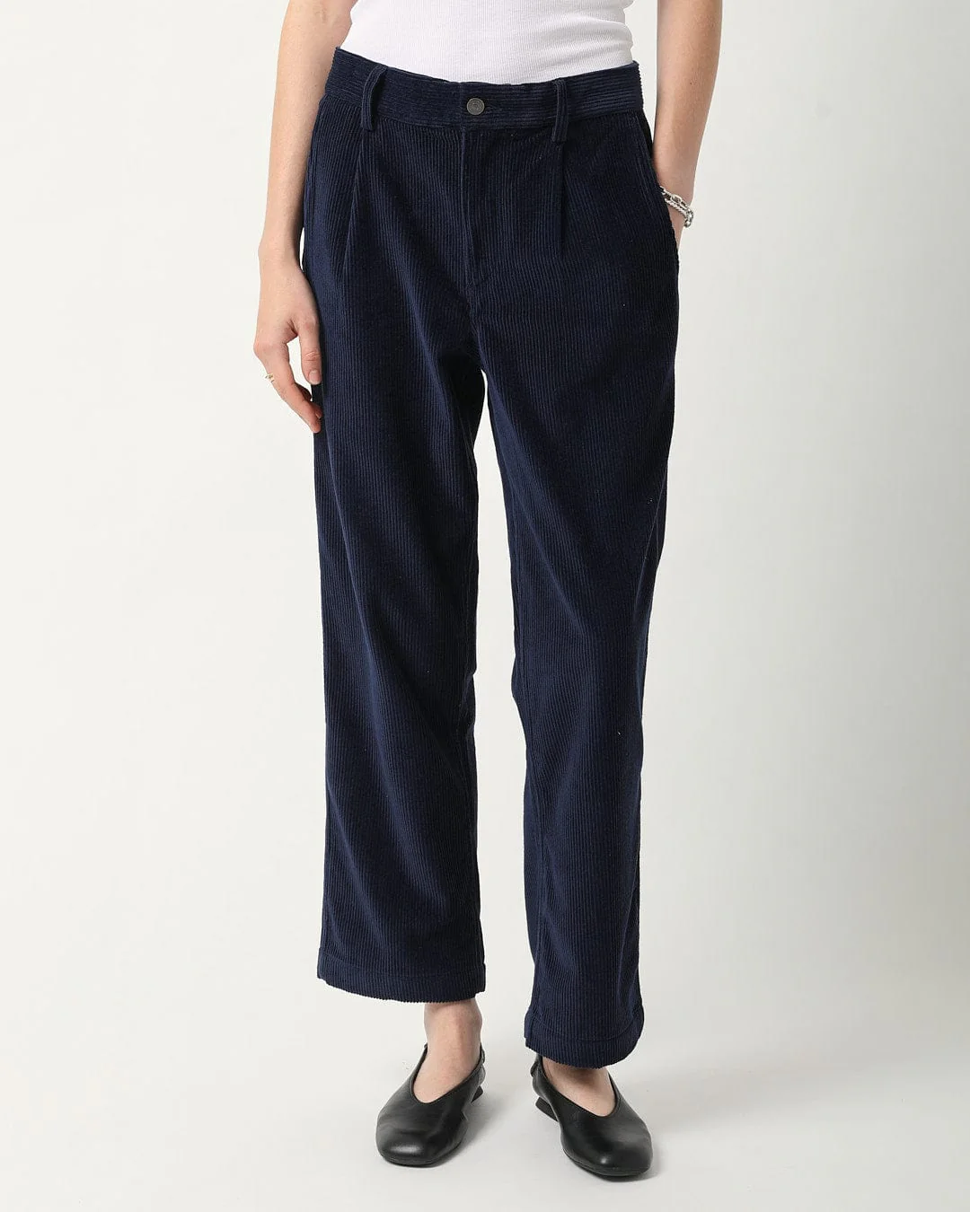Cord Pleated Trouser - Navy - Image 5
