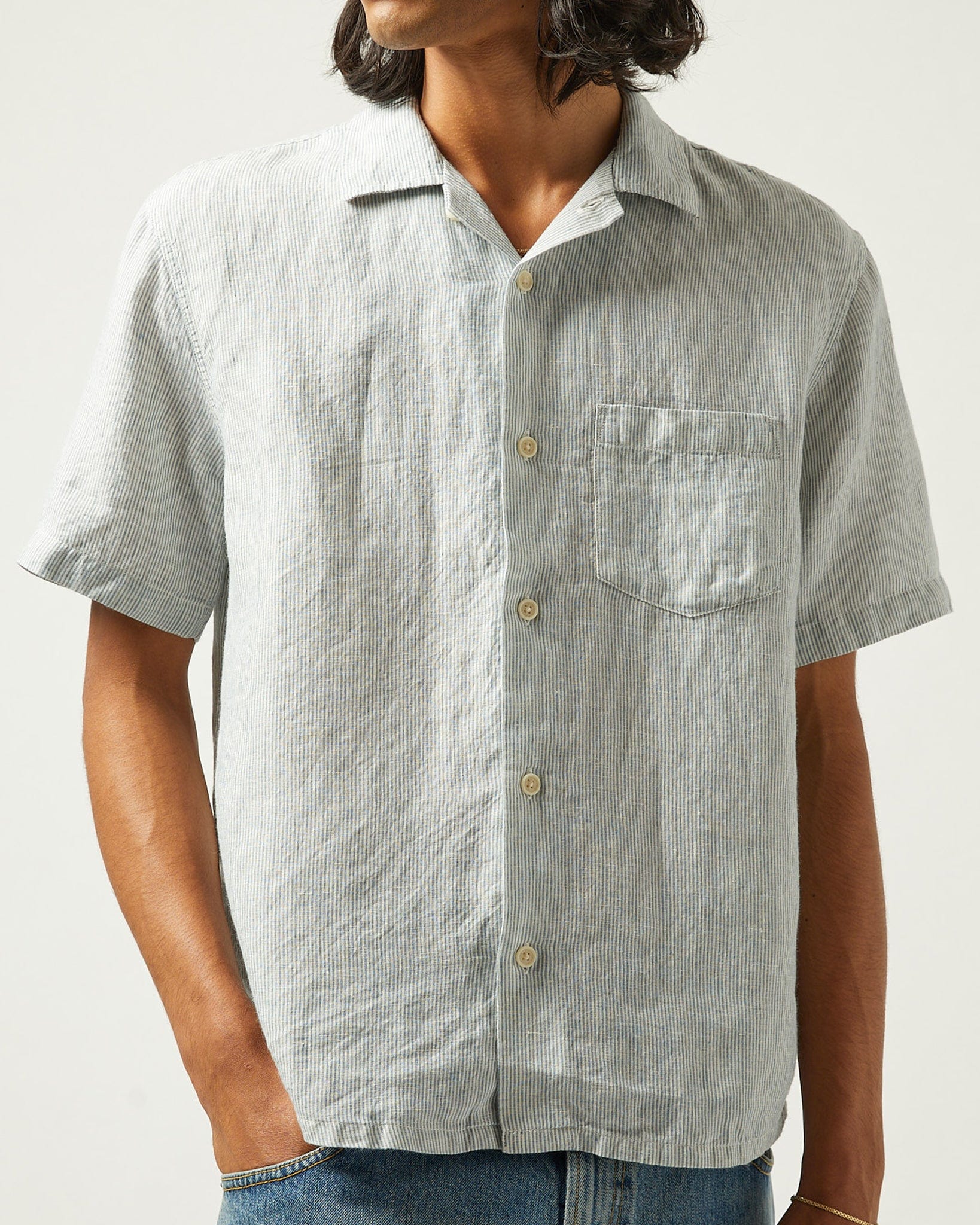 Linen Stripe SS Camp - Blue - Image 2