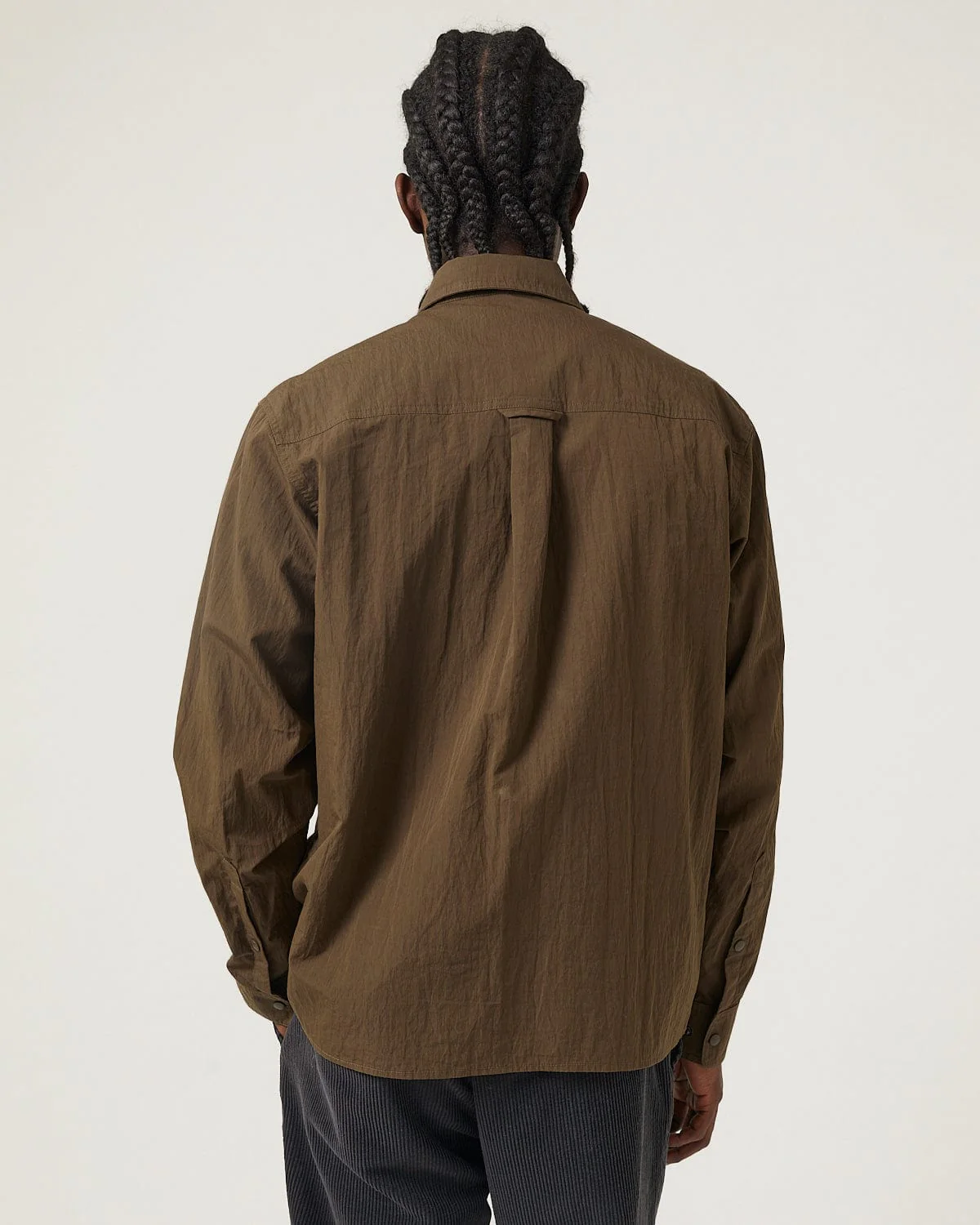Crinkled Cotton Nylon Shirt - Brown - Image 5