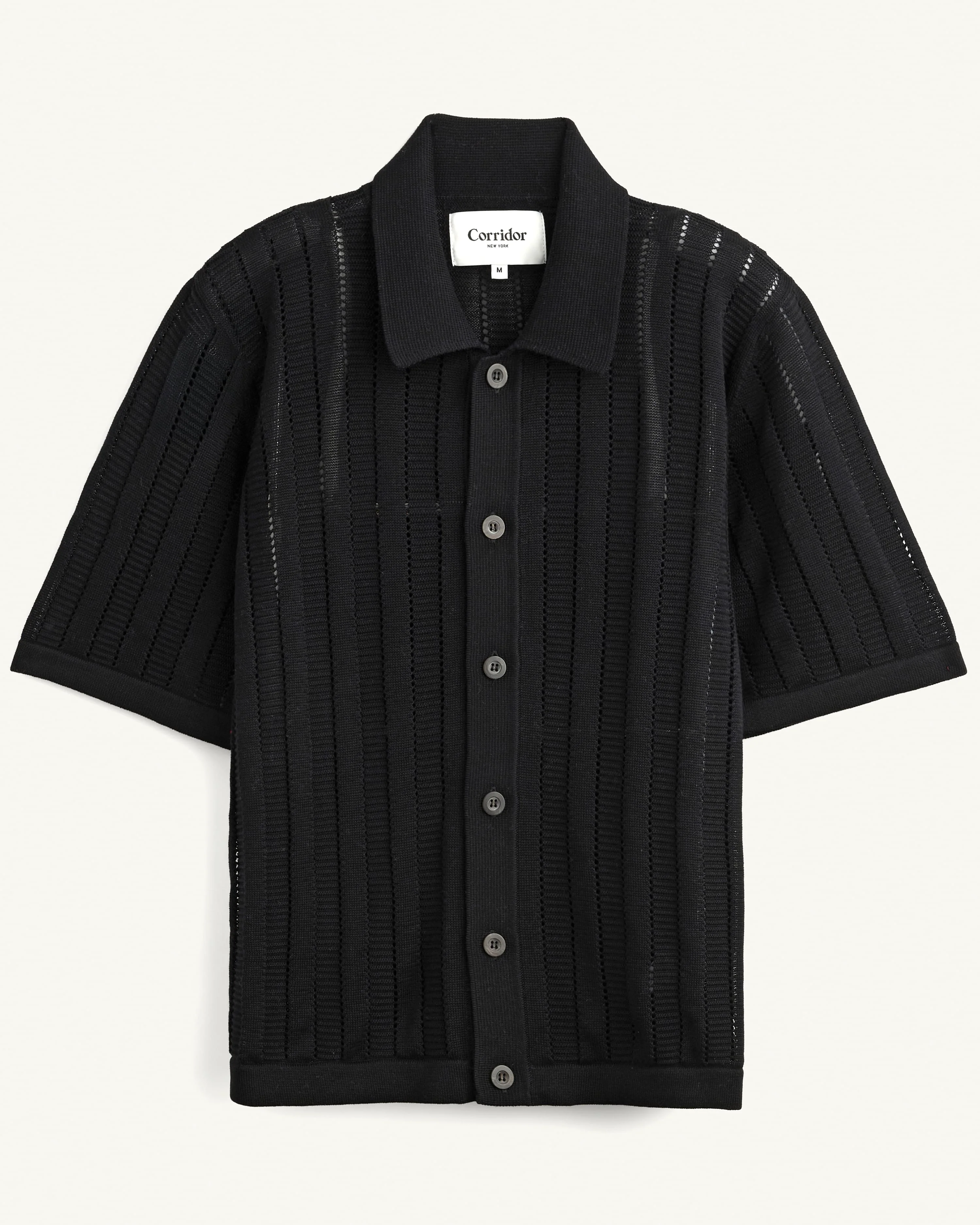 Pointelle Stripe Buttondown - Black