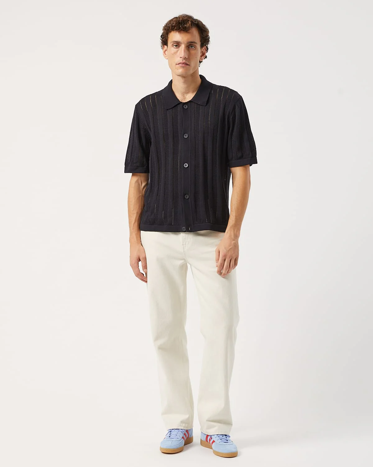 Pointelle Stripe Buttondown - Black - Image 2