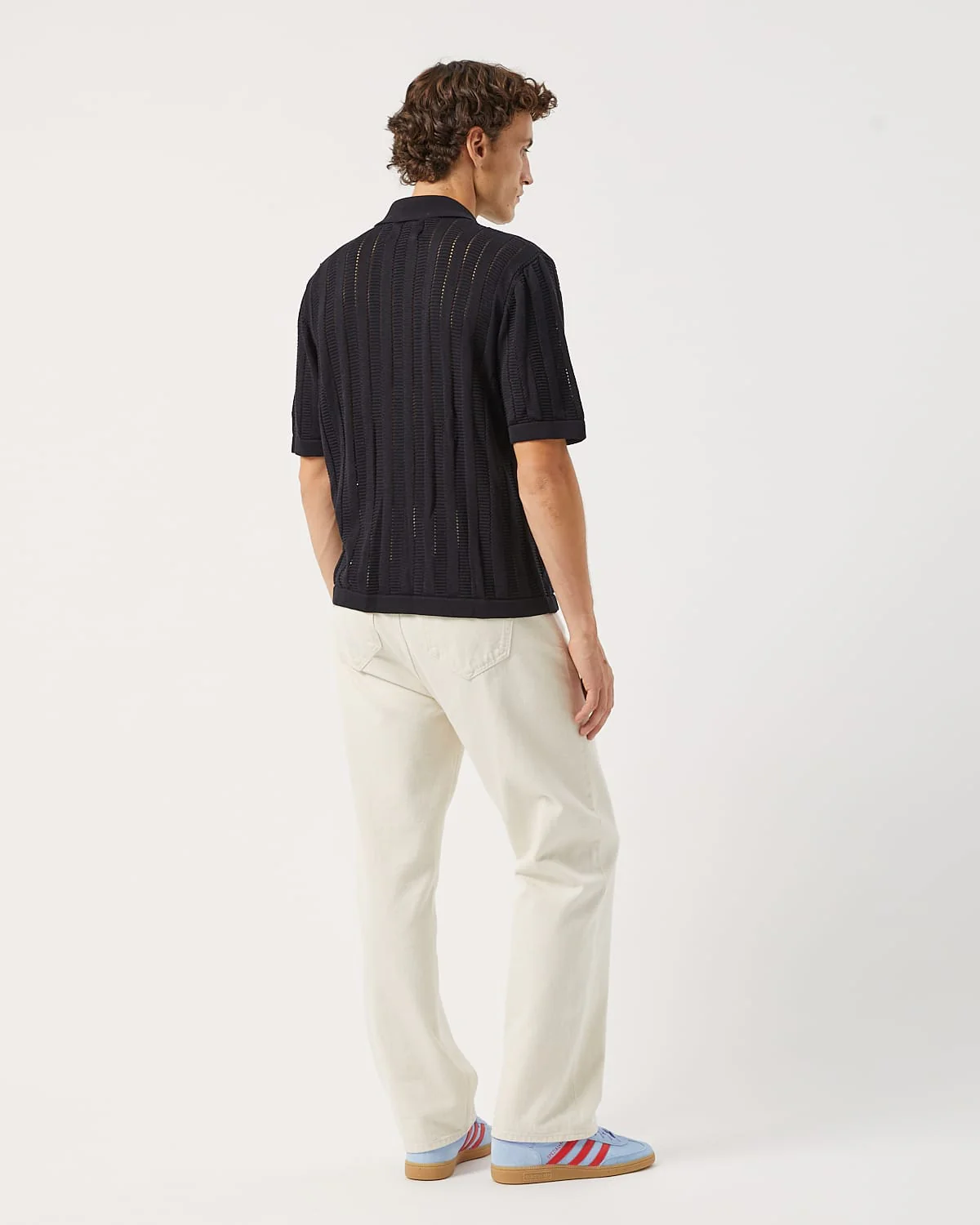 Pointelle Stripe Buttondown - Black - Image 4