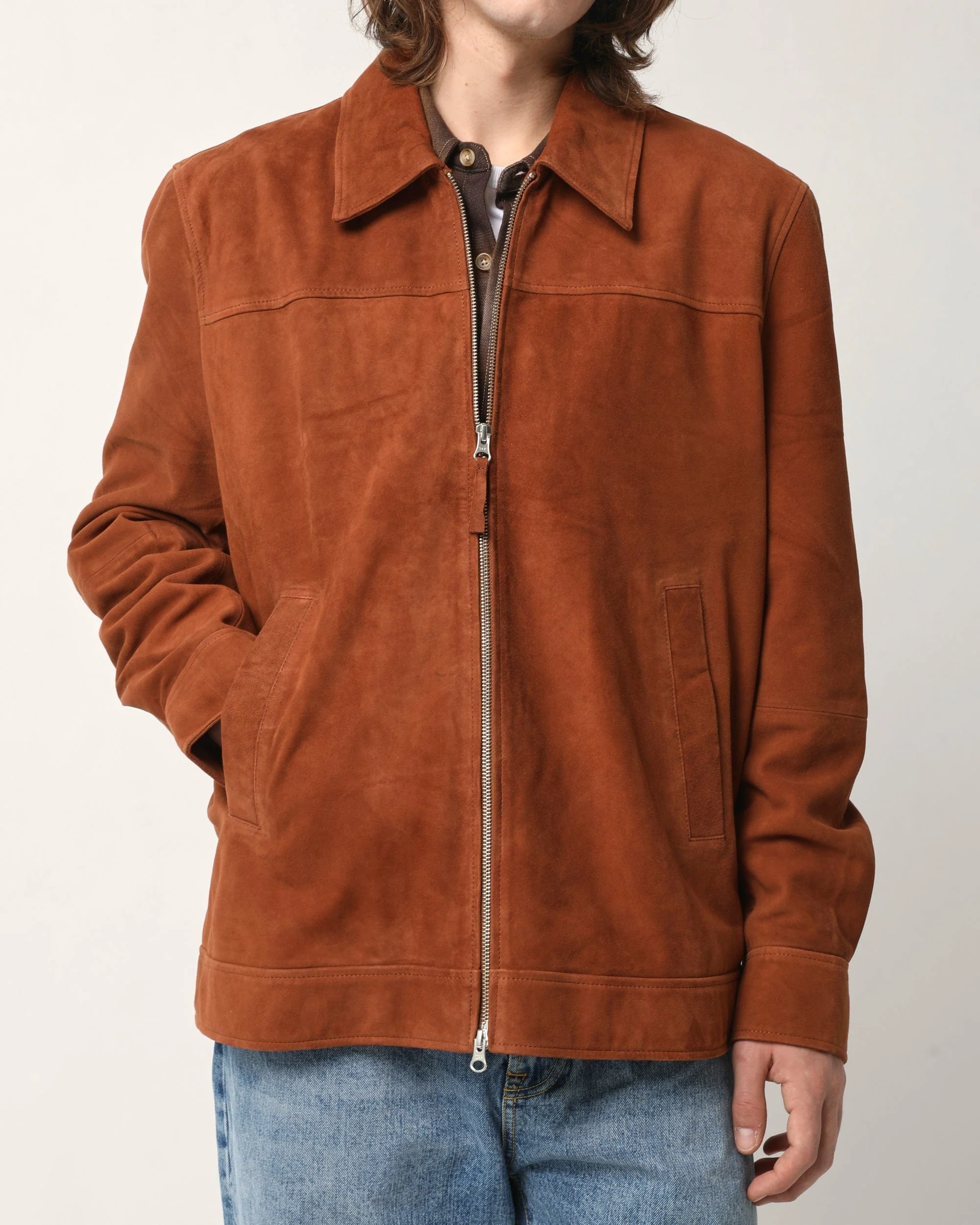 Suede Zip Jacket - Tobacco - Image 3