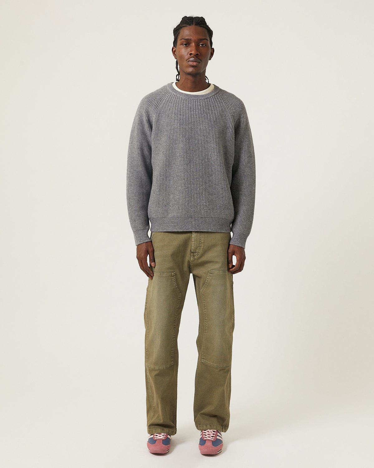 Wool Cashmere Ribbed Crewneck - Grey - Image 3