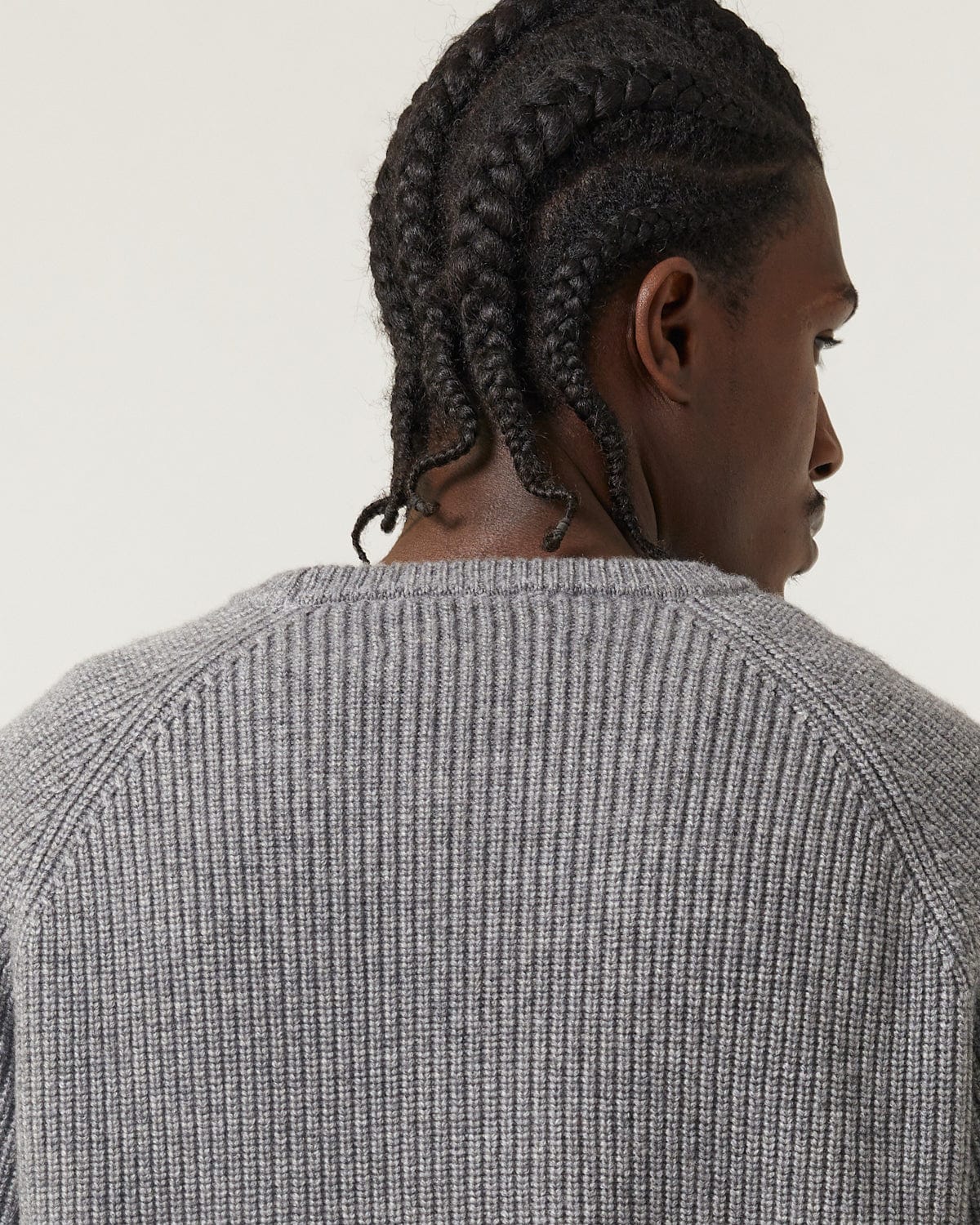 Wool Cashmere Ribbed Crewneck - Grey - Image 5