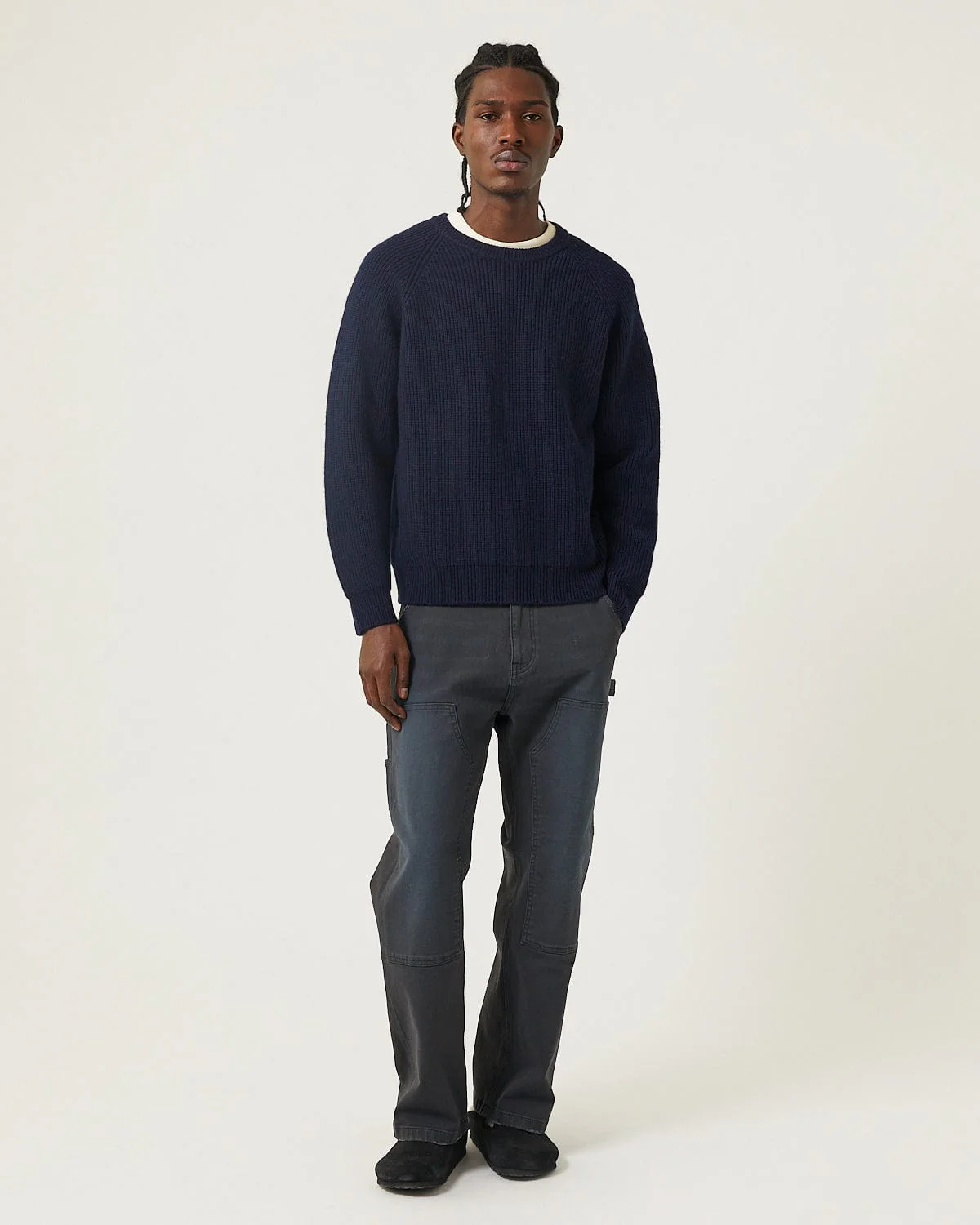 Wool Cashmere Ribbed Crewneck - Navy - Image 2