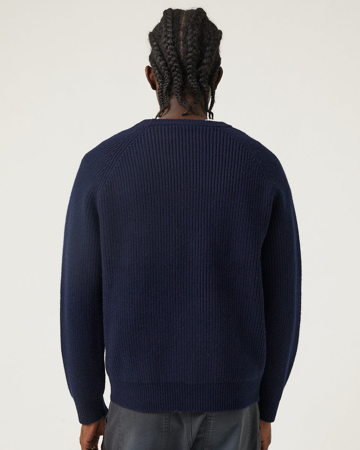 Wool Cashmere Ribbed Crewneck - Navy - Image 3